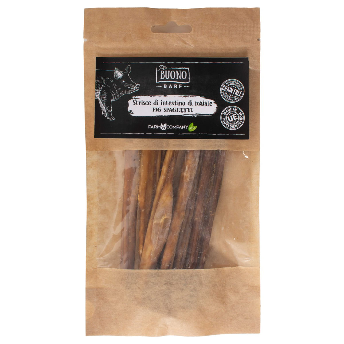 PIU BUONO Strips Intestine de Porc, XS-XL, punguță recompense câini, 50g - 1 | YEO
