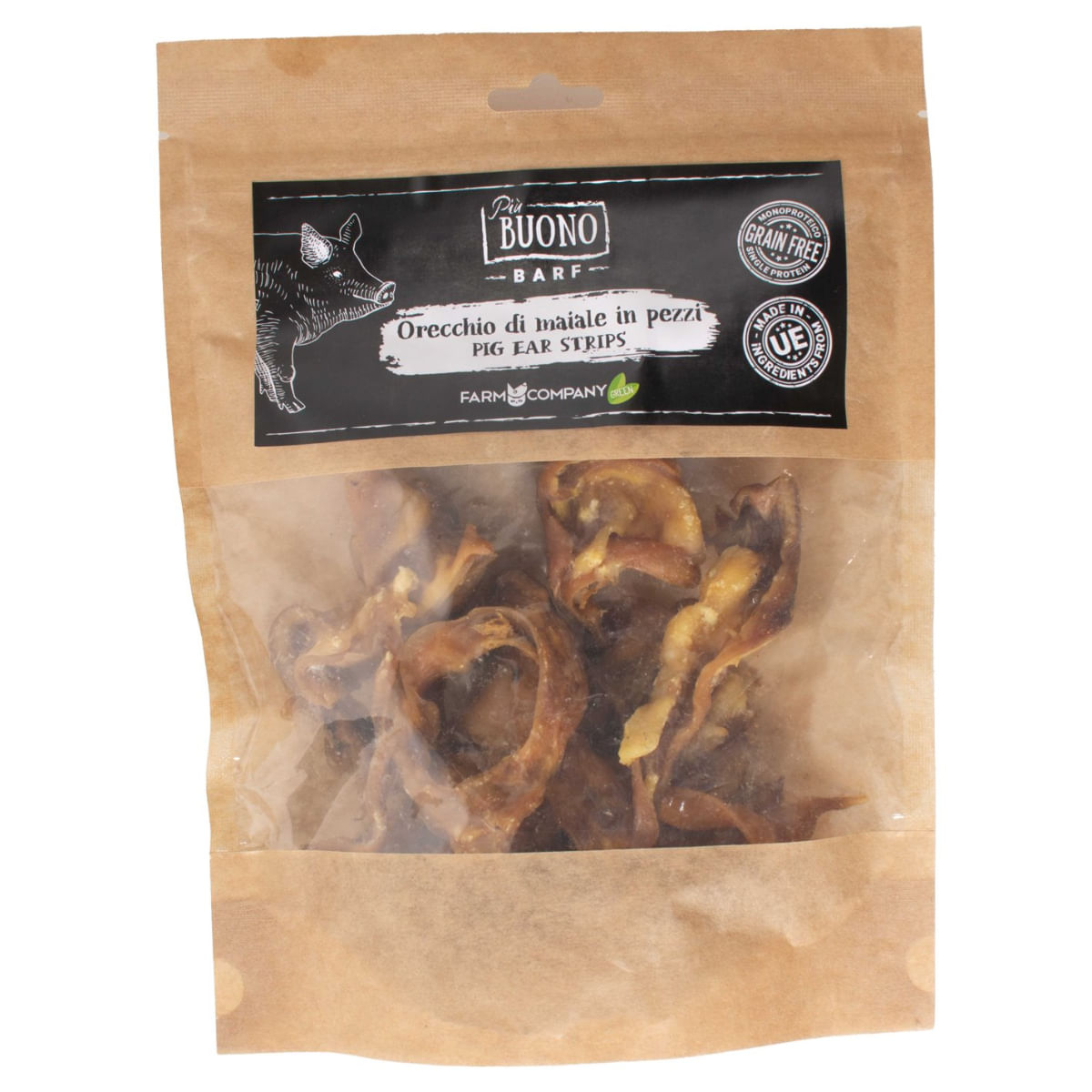 PIU BUONO Strips Urechi de Porc, XS-XL, punguță recompense câini, 150g - 1 | YEO