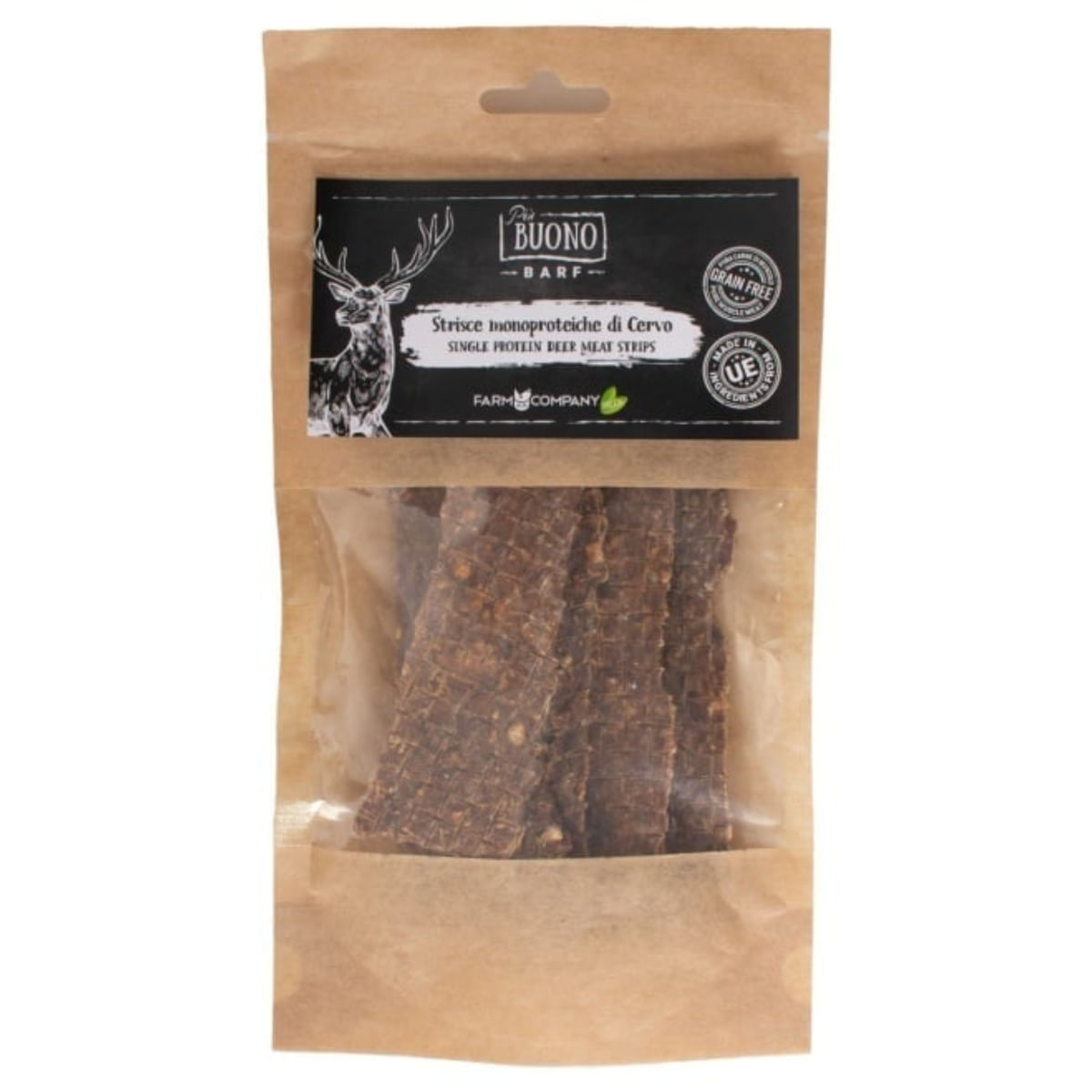 PIU BUONO Single Protein Meat Strips, XS-XL, Căprioară, punguță recompense monoproteice BARF câini, 70g - 1 | YEO