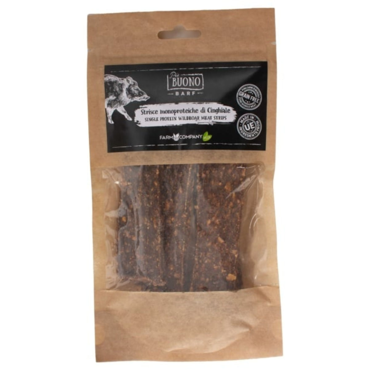 PIU BUONO Single Protein Meat Strips, XS-XL, Mistreț, punguță recompense monoproteice BARF câini, 70g - 1 | YEO