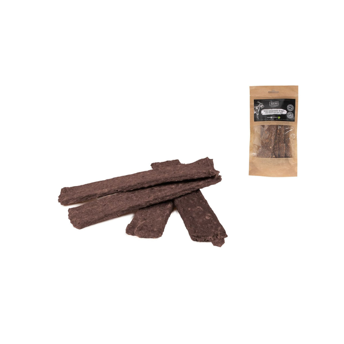 PIU BUONO Single Protein Meat Strips, XS-XL, Capră, punguță recompense monoproteice BARF câini, 70g - 3 | YEO
