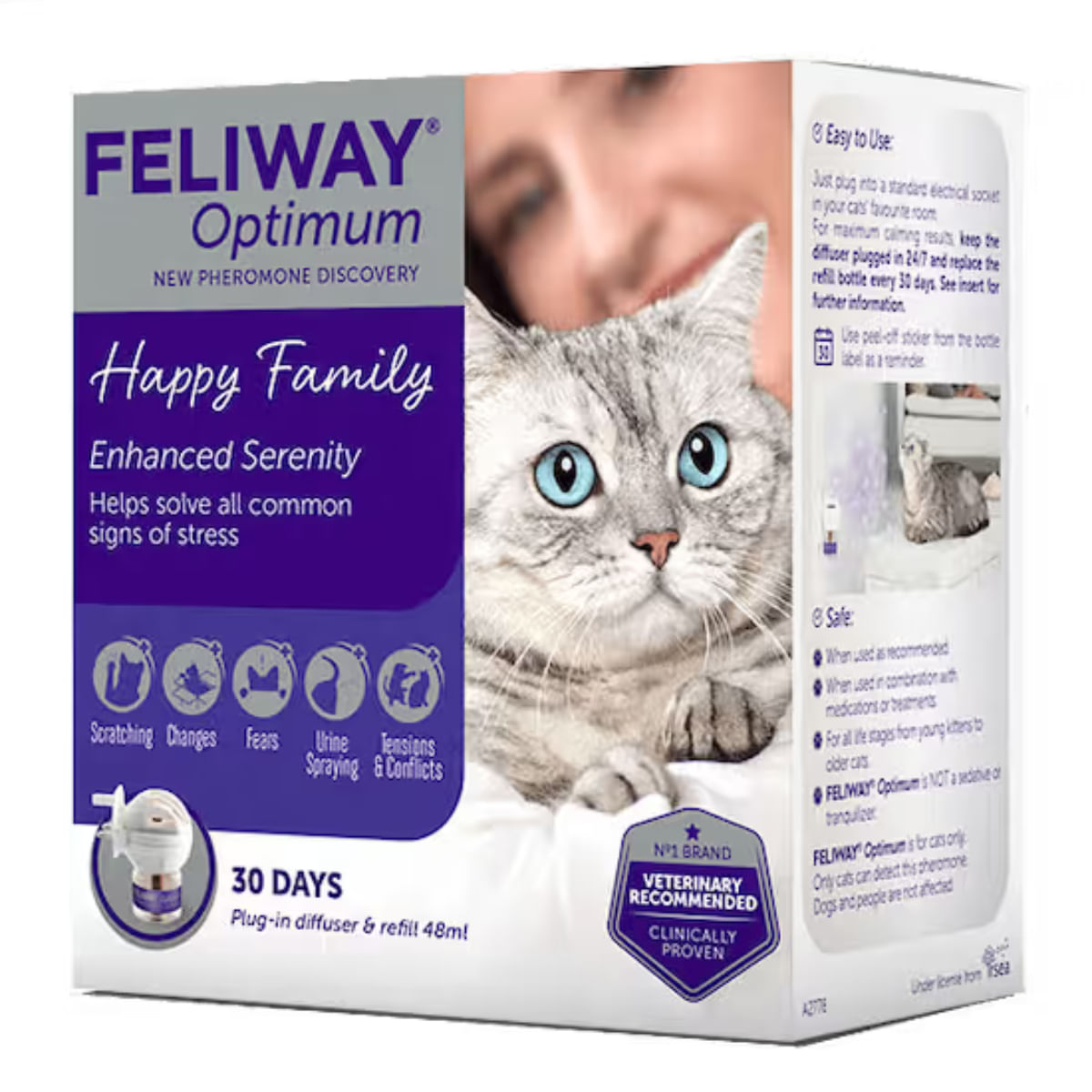 FELIWAY Optimum Diffuser și Rezervă, feromoni, sistem nervos &amp; calmante pisici, 1buc + 48ml