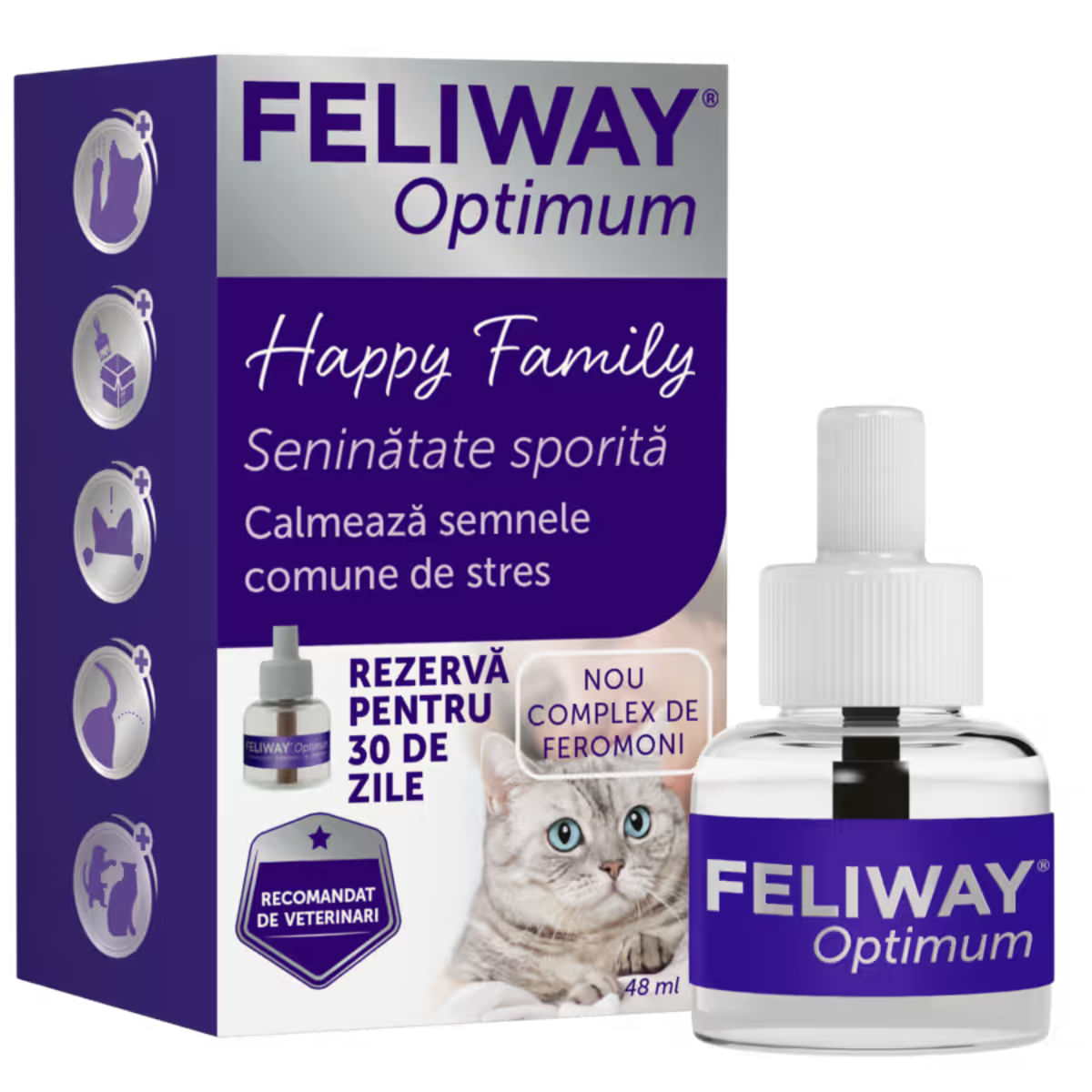 FELIWAY Optimum Rezervă diffuser, feromoni, sistem nervos & calmante pisici, 48ml - 2 | YEO