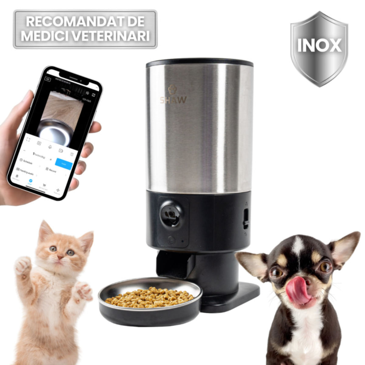 SHAW Smart PRO V3, hrănitor automat câini, 1 bol rotund, programabil, aplicație mobilă, PVC SHAW Smart PRO V3, hrănitor automat câini și pisici, 1 bol rotund, programabil, aplicație mobilă, PVC, negru, XS-S(5l) - 1 | YEO
