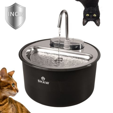 SHAW Tip Robinet, fântână câini și pisici, rotundă, inox, negru, XS-M(4l)