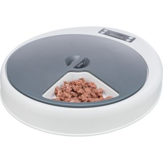 TRIXIE TX5, hrănitor automat câini și pisici, 1 bol asimetric, programabil, plastic, alb și gri, XS(1.25l, 33x5cm)