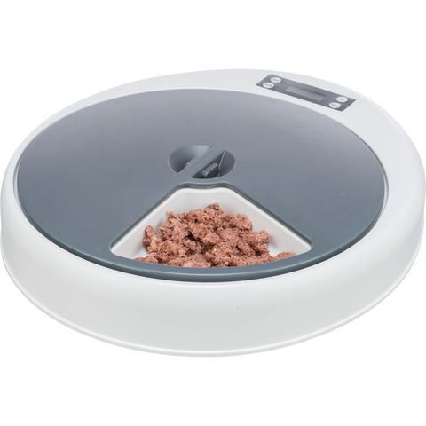 TRIXIE TX5, hrănitor automat câini și pisici, 1 bol asimetric, programabil, plastic, alb și gri, XS(1.25l, 33x5cm)