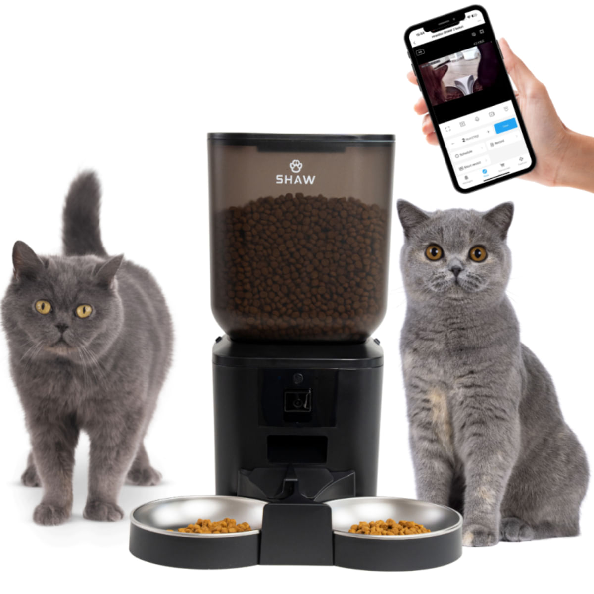 SHAW Smart, hrănitor automat câini, 2 boluri rotunde, programabil, aplicație mobilă, PVC SHAW Smart, hrănitor automat câini și pisici, 2 boluri rotunde, programabil, aplicație mobilă, PVC, negru, XS-S(7l) - 1 | YEO