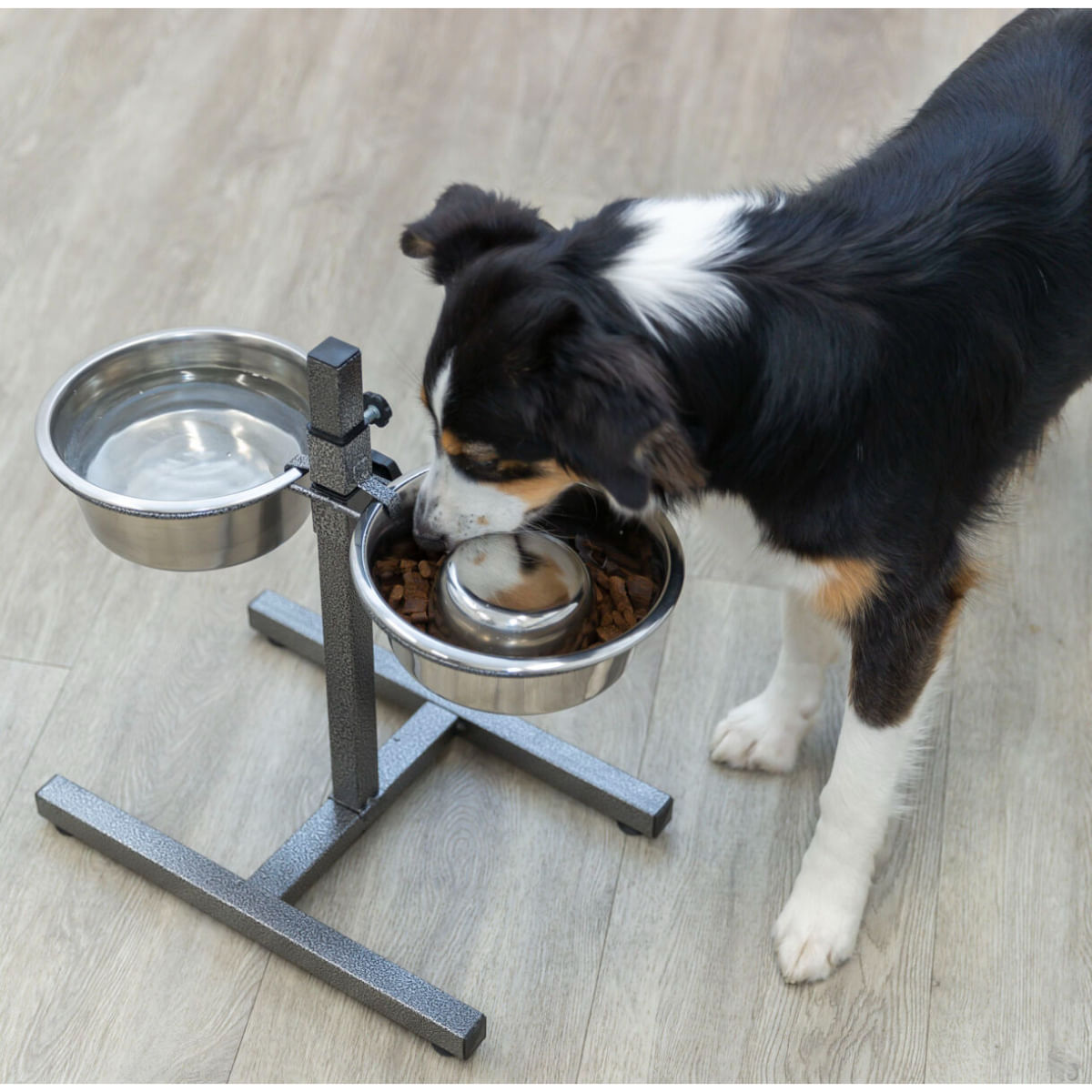 TRIXIE, set suport castroane câini + 2 boluri, înalțime reglabilă, metal, argintiu, M-L(1.8l, ⌀21cm)