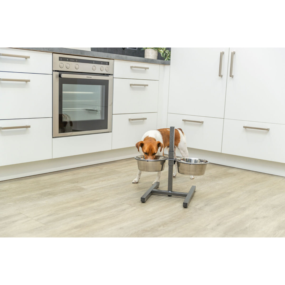 TRIXIE, set suport castroane câini + 2 boluri, înalțime reglabilă, metal, argintiu, M-L(1.8l, ⌀21cm)