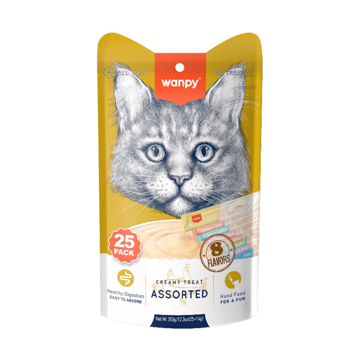 WANPY Creamy Treat, Somon și Pui, punguță recompense pisici, (piure), 350g - 1 | YEO
