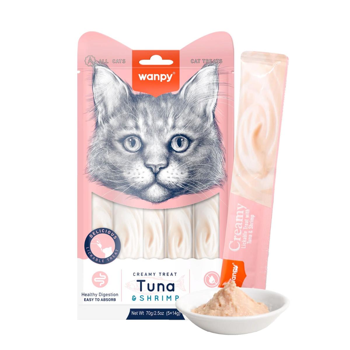 WANPY Creamy Treat, Ton și Creveți, punguță recompense pisici, (piure), 70g - 1 | YEO