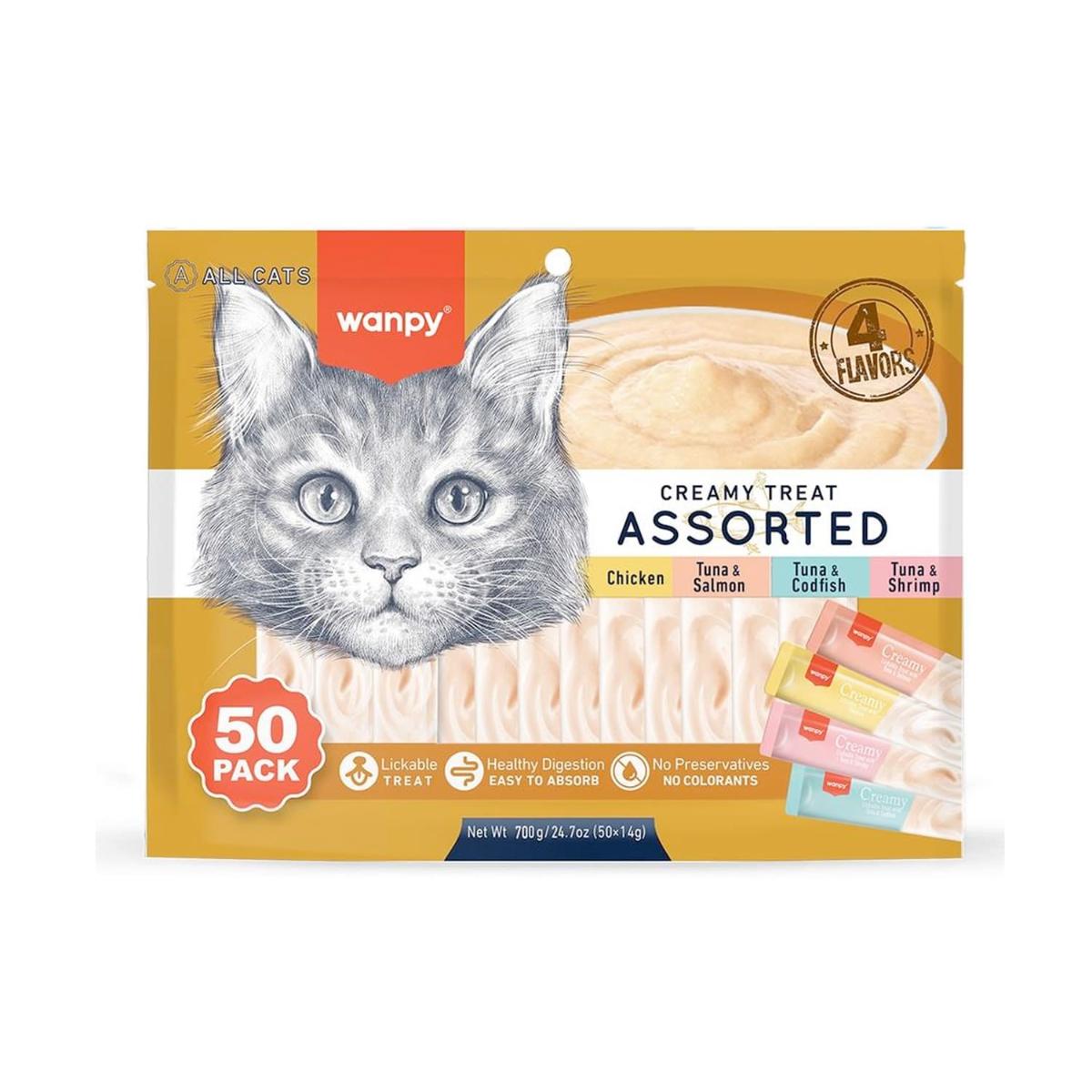 WANPY Creamy Treat Assorted, Pui și Ton, punguță recompense pisici, (piure), 350g