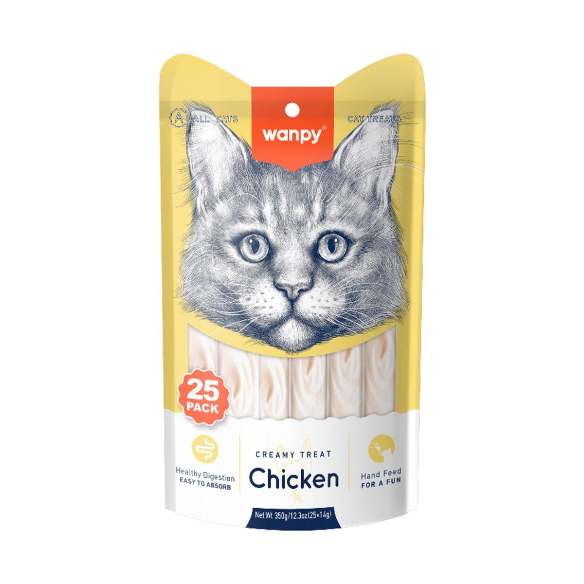 WANPY Creamy Treat, Pui, punguță recompense funcționale pisici, (piure), 350g