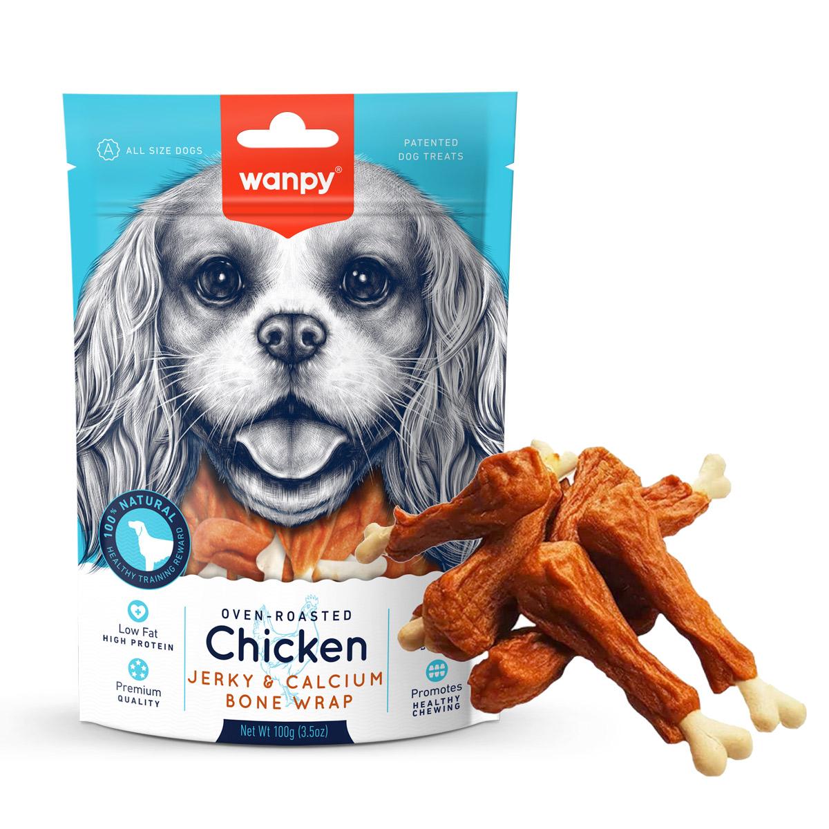 WANPY Jerky and Calcium Bone Wrap, XS-XL, Pui, punguță recompense câini, 100g - 1 | YEO