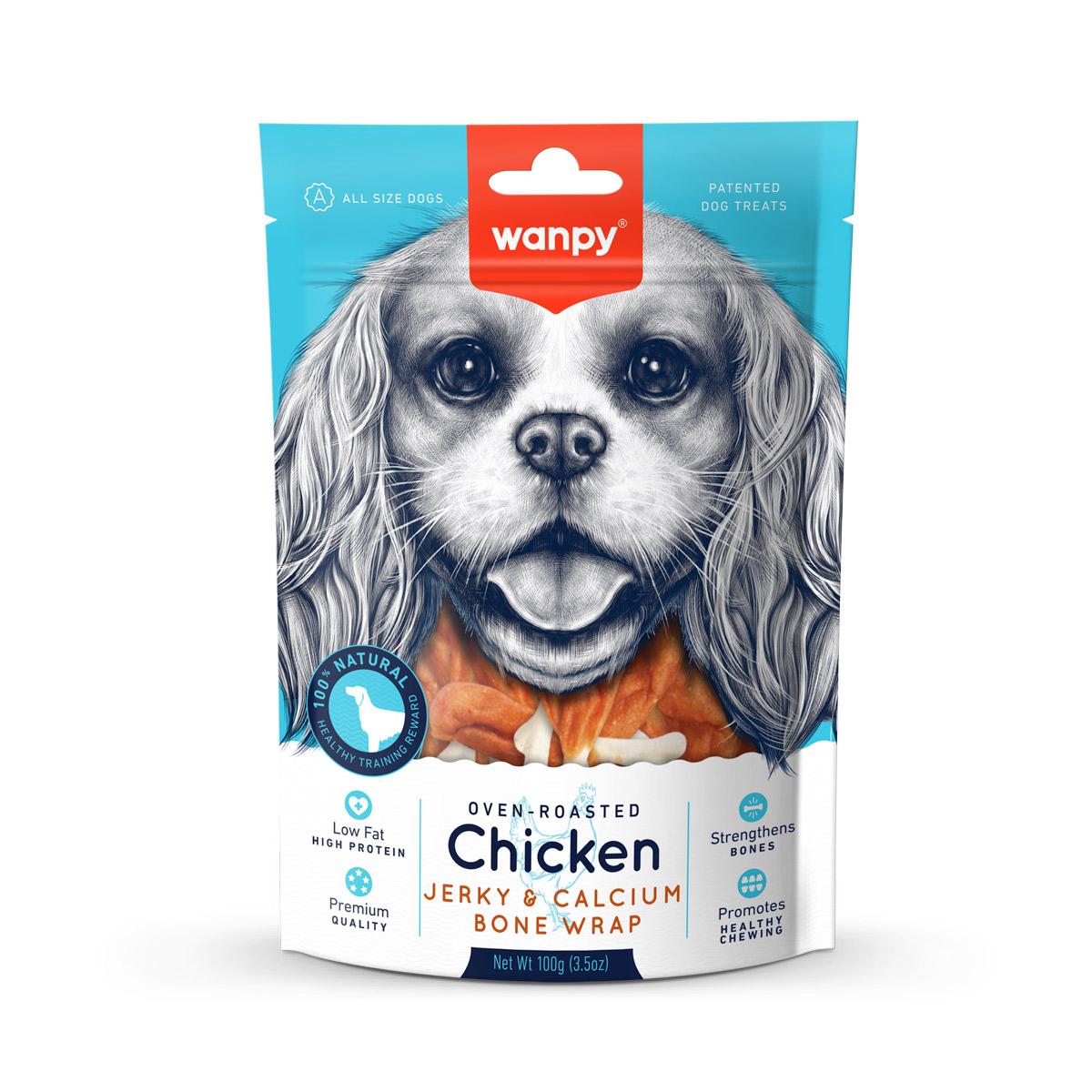 WANPY Jerky and Calcium Bone Wrap, XS-XL, Pui, punguță recompense câini, 100g - 2 | YEO