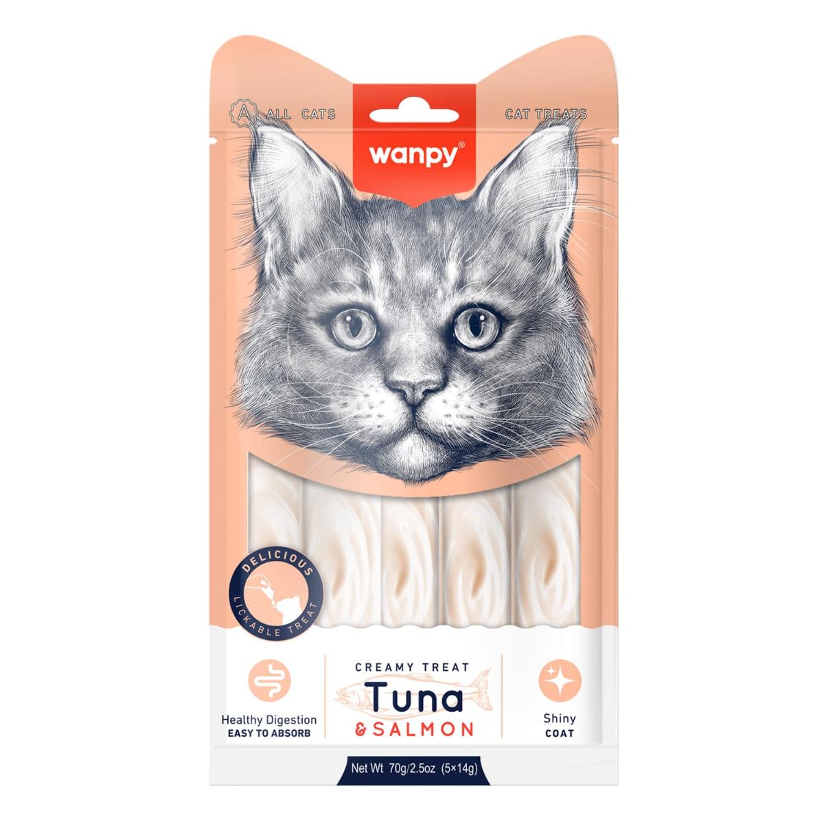 WANPY Creamy Treat, Ton și Somon, punguță recompense pisici, (piure), 70g - 3 | YEO