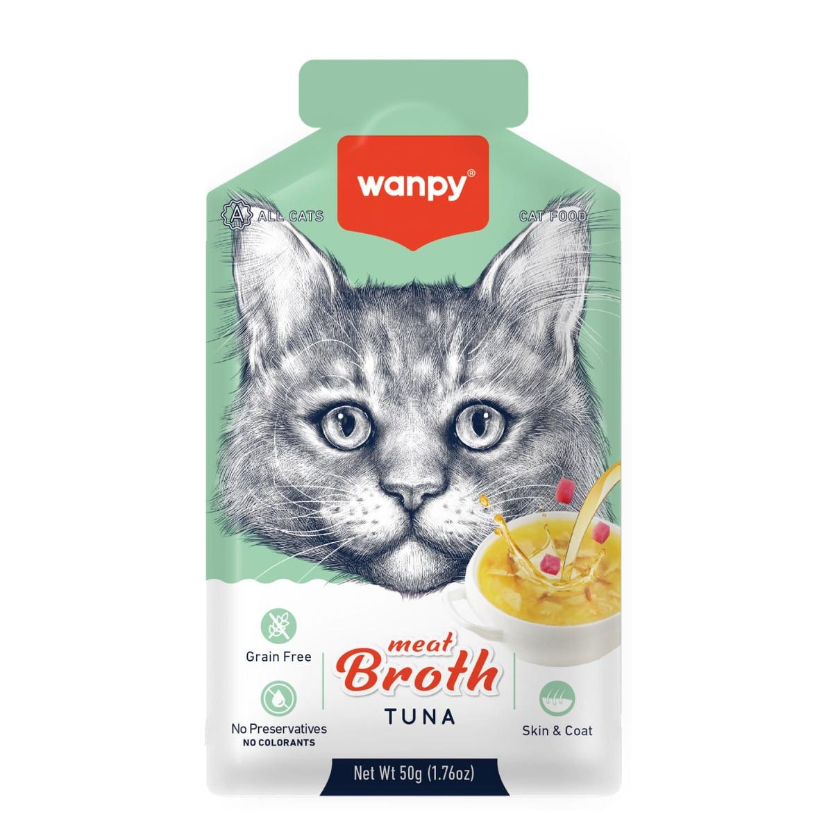 WANPY Meat Broth, Ton și Somon, plic hrană umedă pisici, (topping), 50g - 1 | YEO
