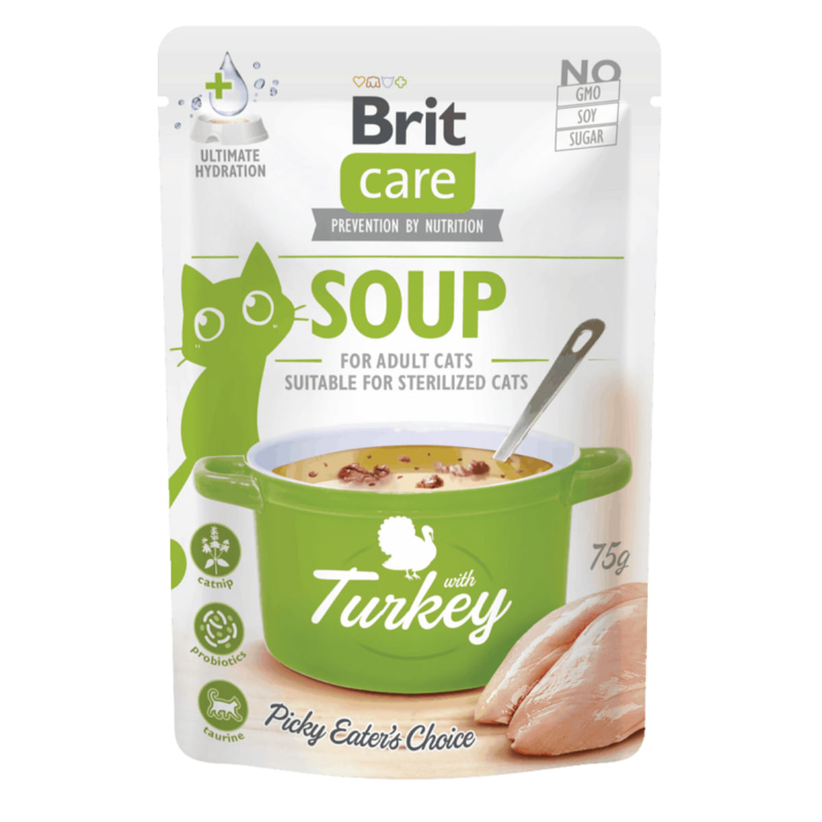 BRIT Care Soup, Curcan, plic hrană umedă fără cereale pisici, apetit capricios, (topping), 75g
