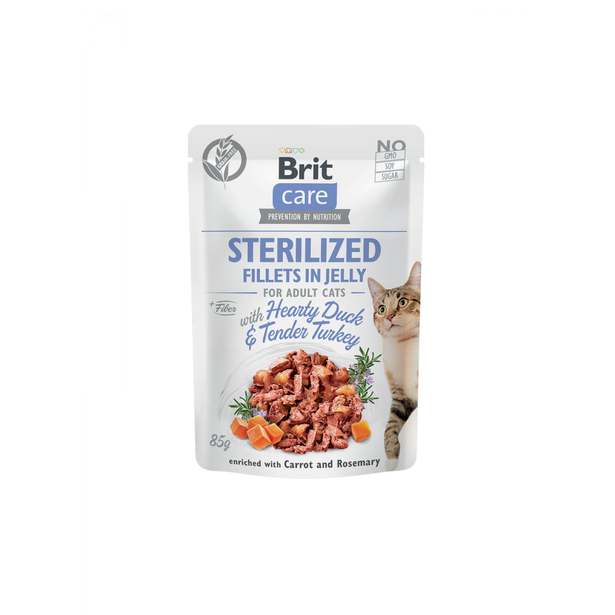 BRIT Care Fillets in Jelly Sterilised, Rață și Curcan, plic hrană umedă fără cereale pisici sterilizate, (în aspic), 85g - 1 | YEO