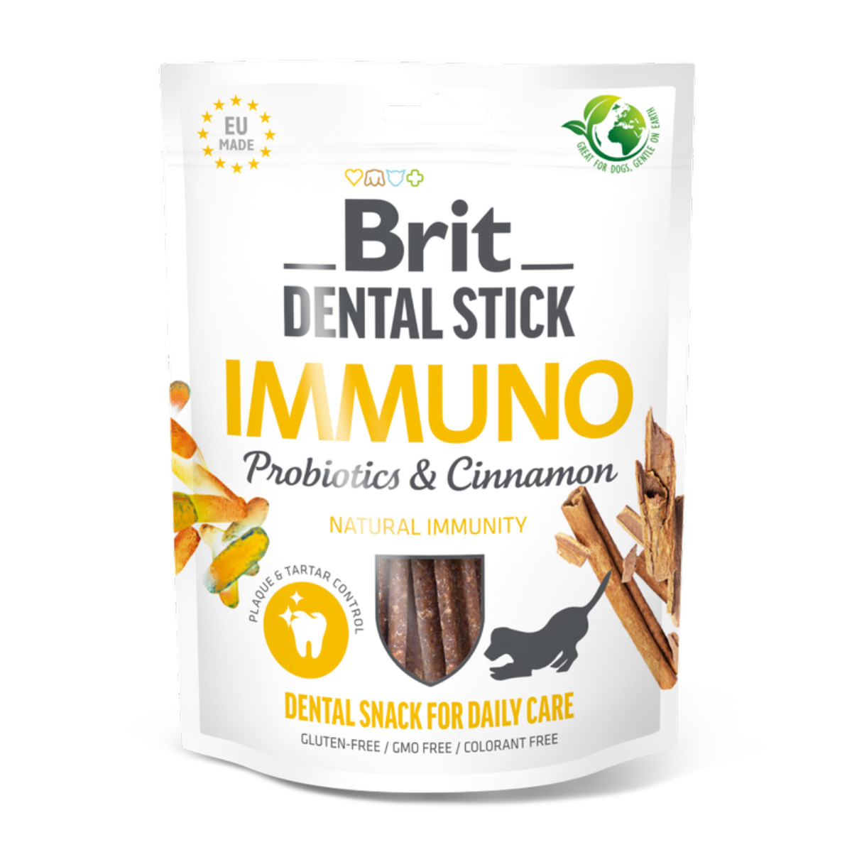 BRIT Dental Stick Immuno Scorțișoară&Probiotice, XS-XL, punguță recompense funcționale câini, imunitate, 120g
