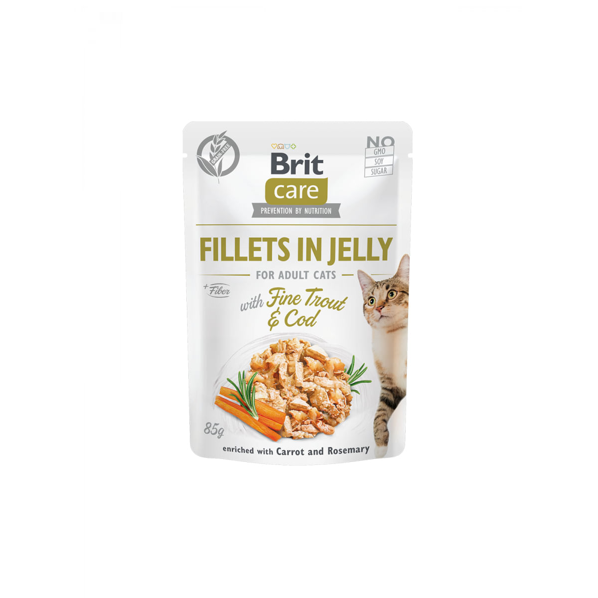 BRIT Care Fillets in Jelly, Păstrăv și Cod, plic hrană umedă fără cereale pisici, (în aspic), 85g - 1 | YEO