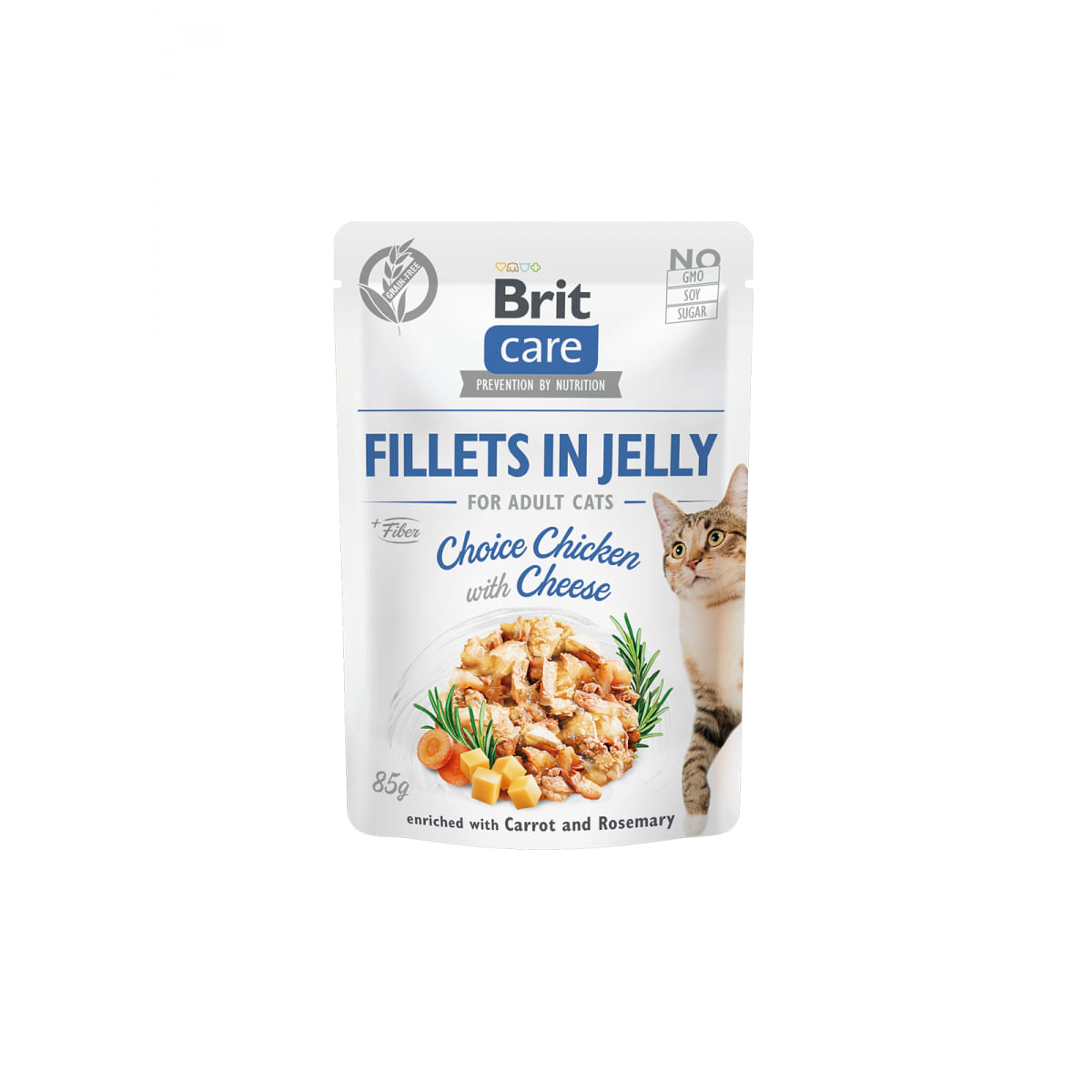 BRIT Care Fillets in Jelly Choice, Pui și Brânză, plic hrană umedă fără cereale pisici, (în aspic), 85g - 1 | YEO