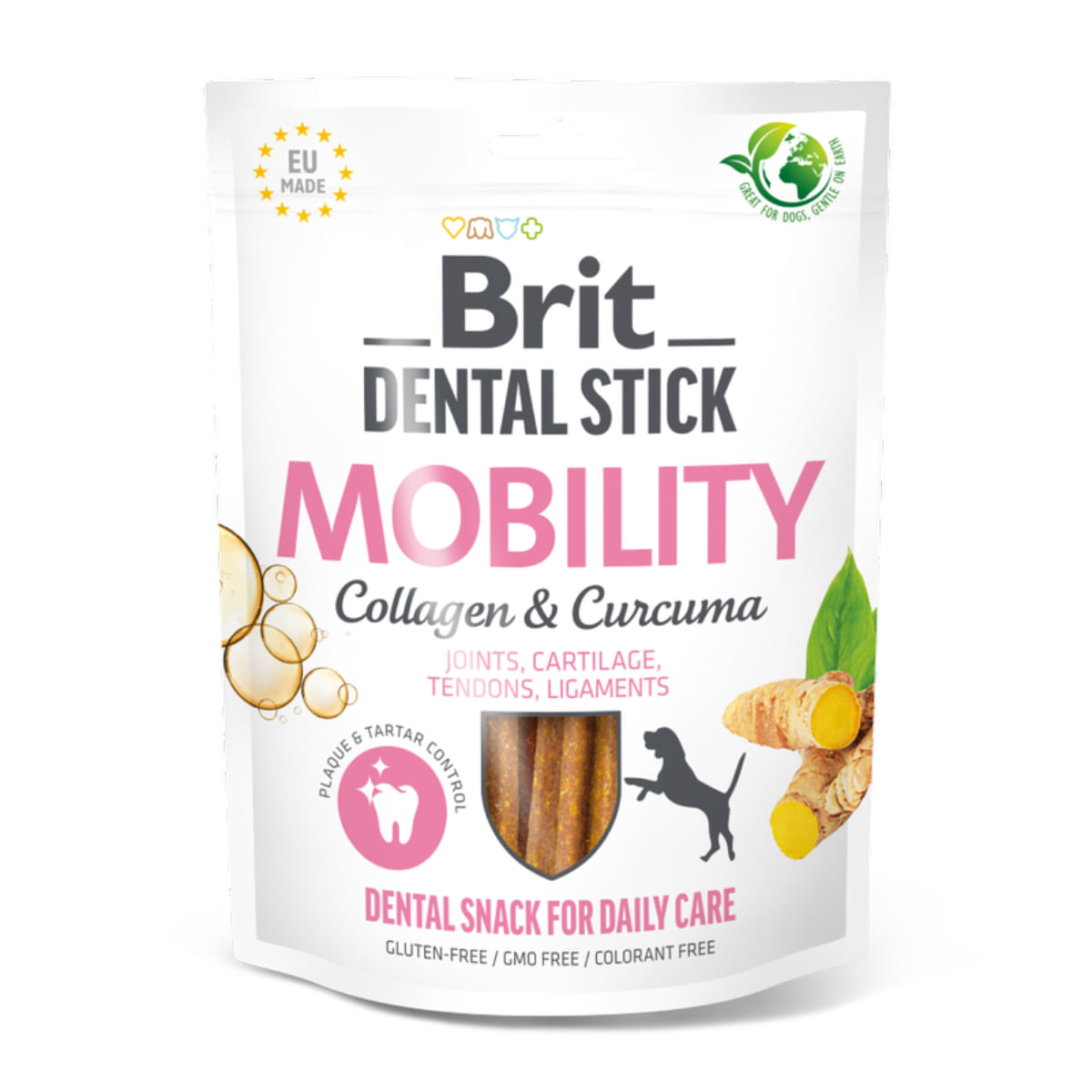 BRIT Dental Stick Mobility Curcuma&Colagen, XS-XL, punguță recompense funcționale câini, sistem articular, 120g
