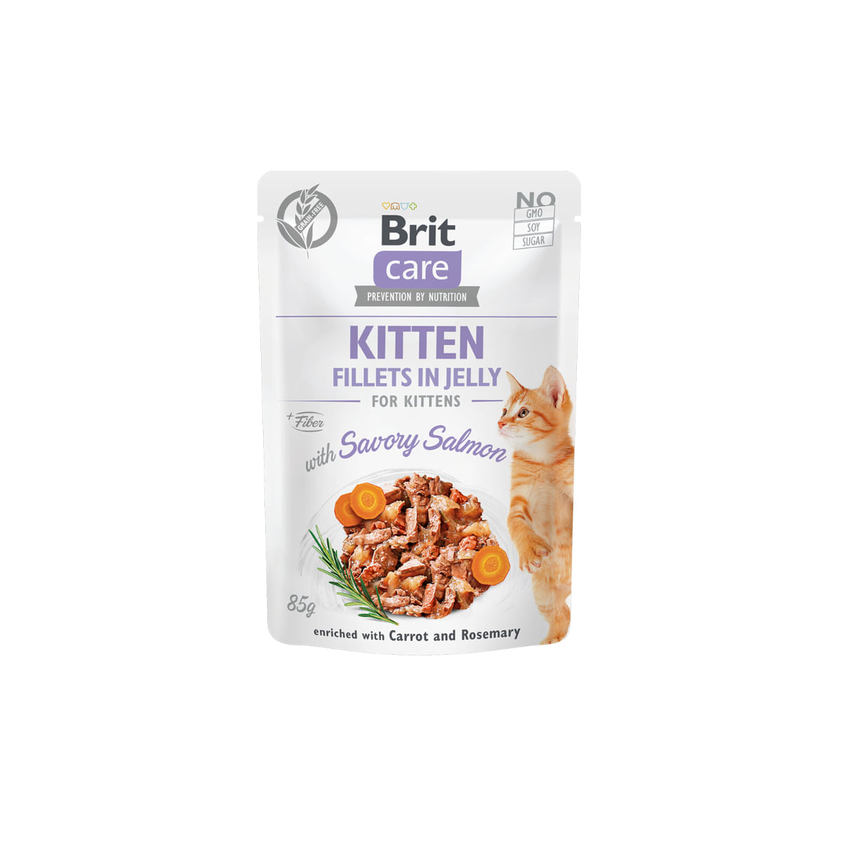 BRIT Care Fillets in Jelly Kitten, Somon, plic hrană umedă fără cereale pisici junior, (în aspic), 85g - 1 | YEO