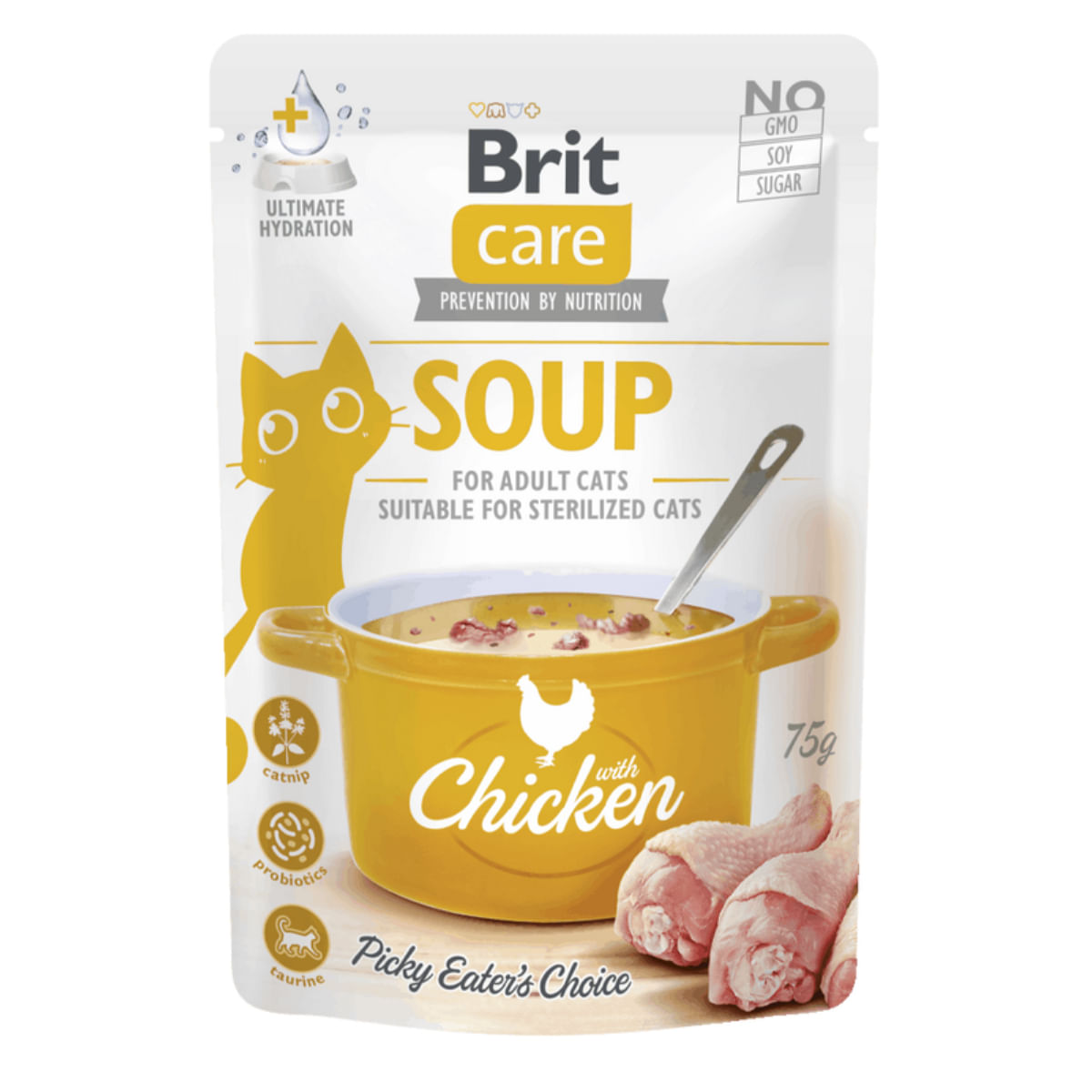 BRIT Care Soup, Pui, plic hrană umedă fără cereale pisici, apetit capricios, (topping), 75g - 1 | YEO