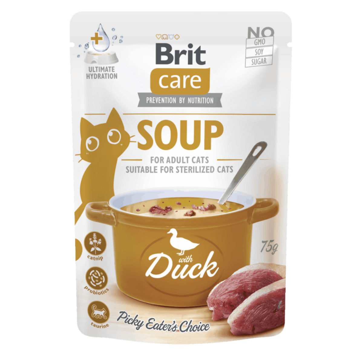 BRIT Care Soup, Rață, plic hrană umedă fără cereale pisici, apetit capricios, (topping), 75g - 1 | YEO