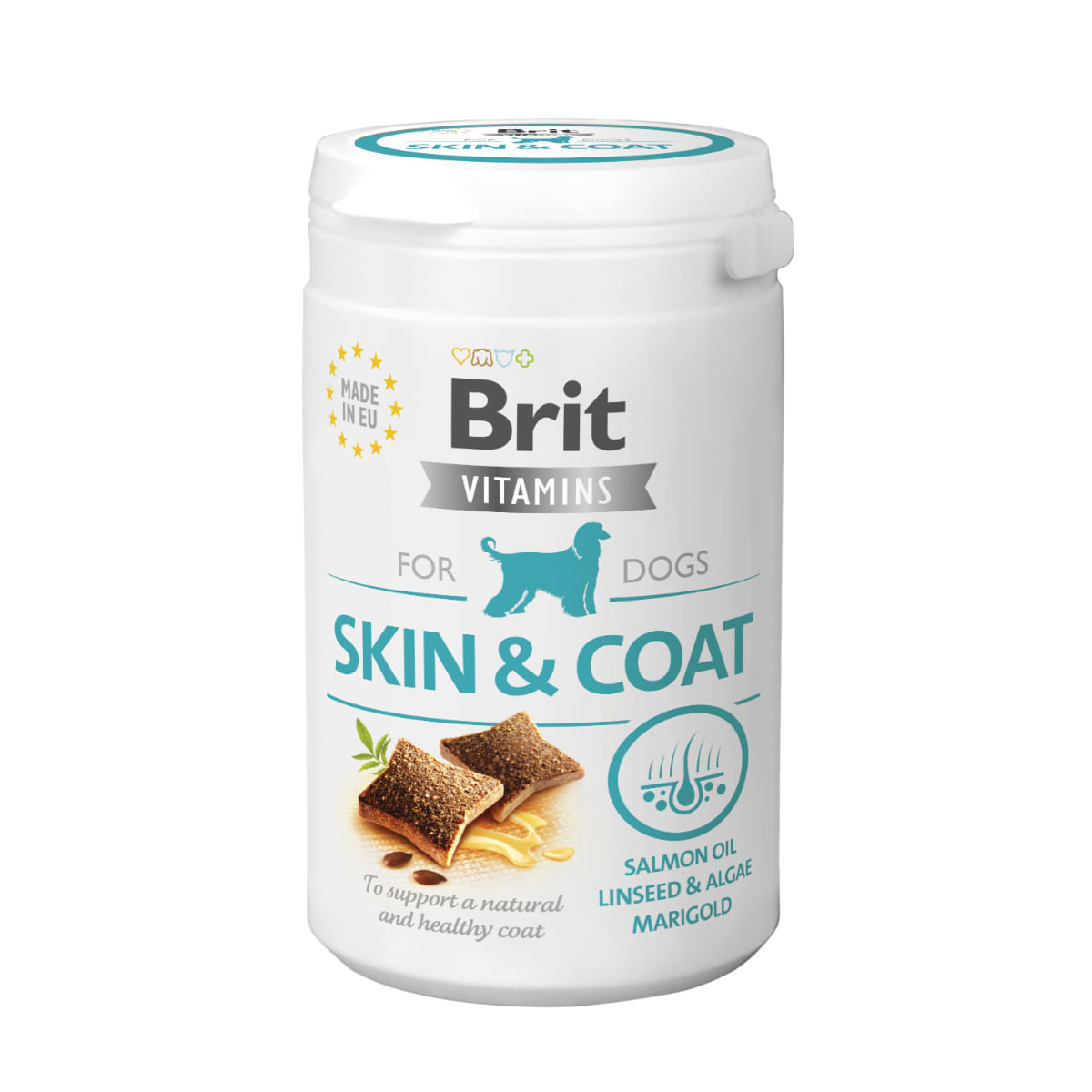 BRIT Vitamins Skin&Coat, XS-XL, Somon și Alge Marine, cutie recompense funcționale fără cereale câini, piele & blană, 150g