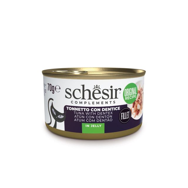SCHESIR Complementary In Jelly, Ton și Știucă, conservă hrană umedă pisici, (în aspic), 70g