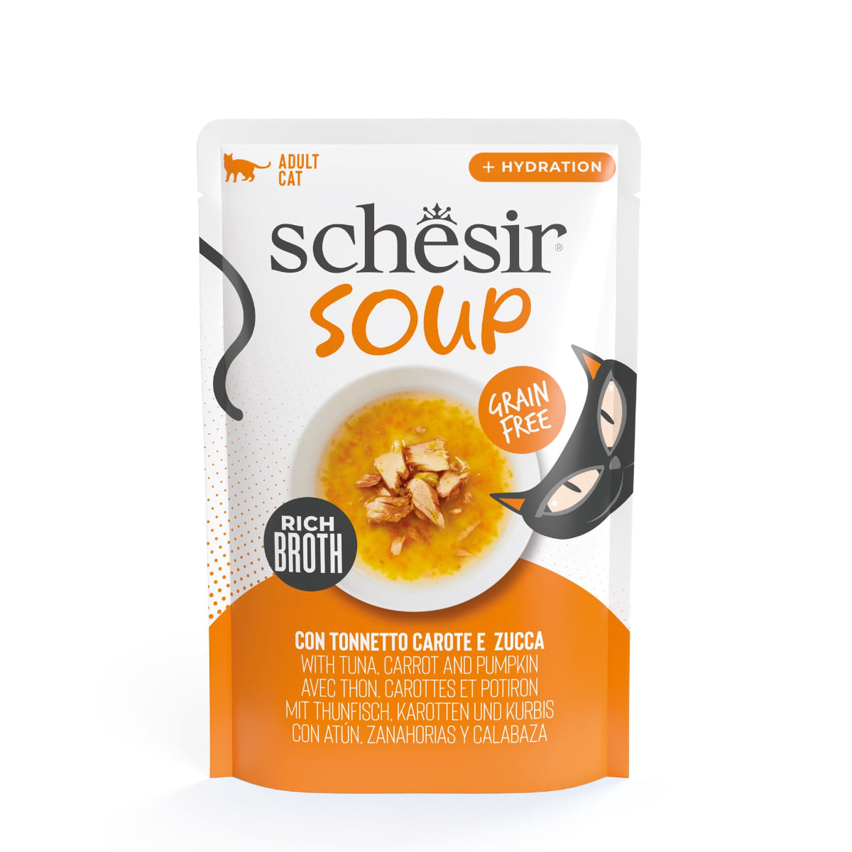 SCHESIR Soup, Ton și dovleac, plic hrană umedă fără cereale pisici, (în supă), 40g