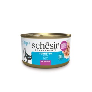 SCHESIR Complementary In Broth, Ton, conservă hrană umedă pisici, (în supă), 70g