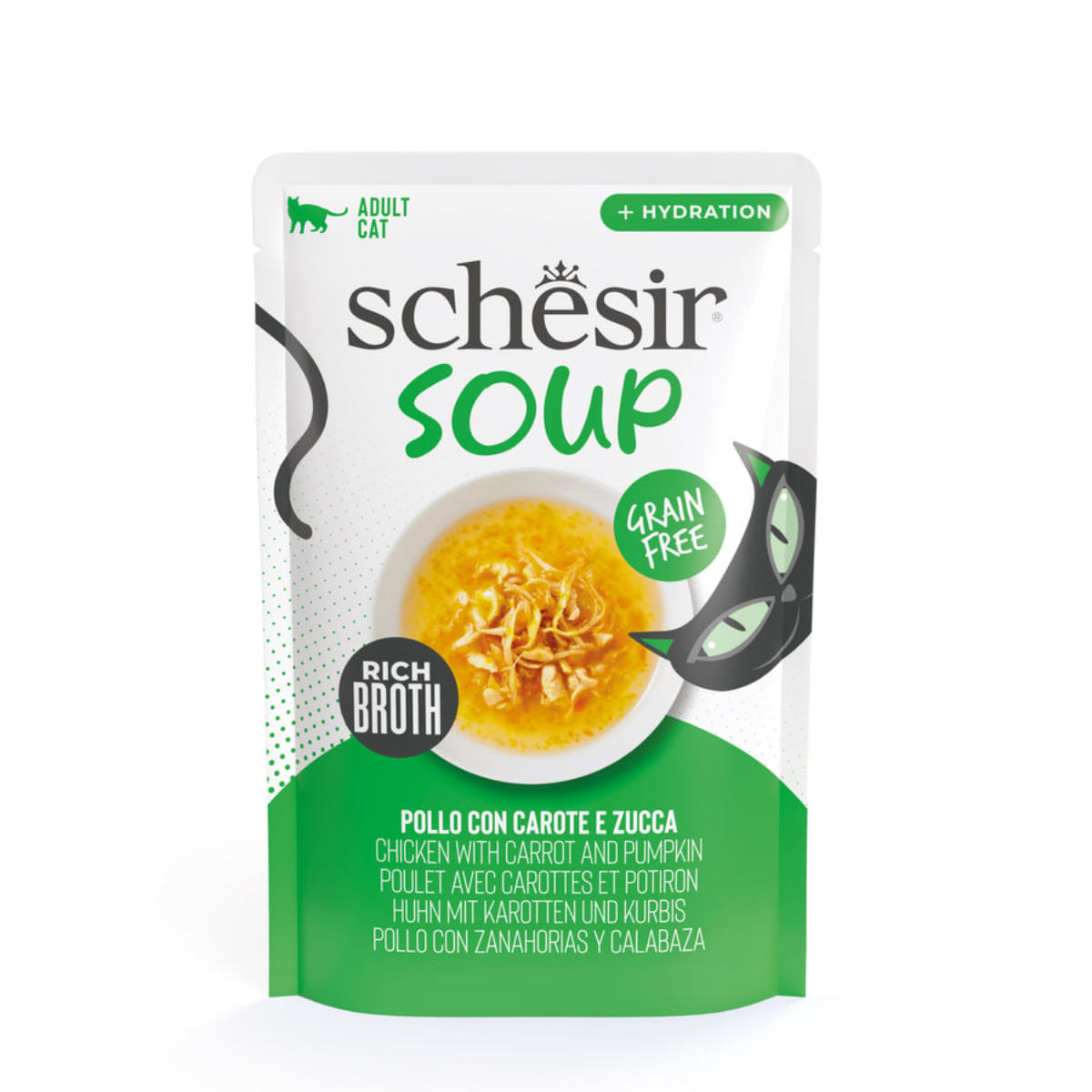 SCHESIR Soup, Pui și dovleac, plic hrană umedă fără cereale pisici, (în supă), 40g - 1 | YEO