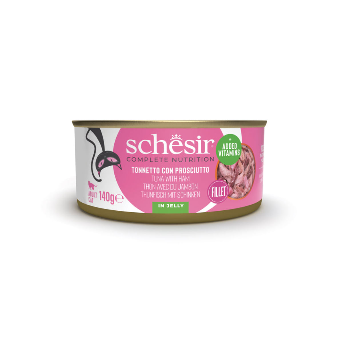 SCHESIR, Ton și Șuncă, conservă hrană umedă pisici, (în aspic), 140g