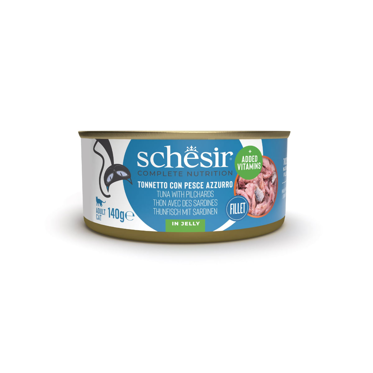 SCHESIR, Ton și Sardine, conservă hrană umedă pisici, (în aspic), 140g