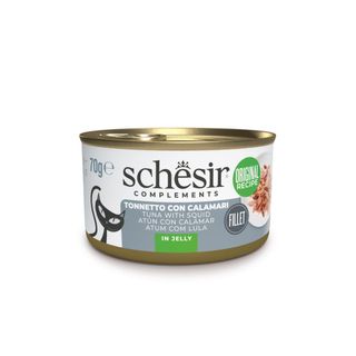 SCHESIR Complementary In Jelly, Ton și Calamar, conservă hrană umedă pisici, (în aspic), 70g