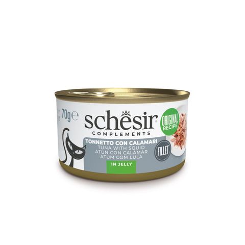 SCHESIR Complementary In Jelly, Ton și Calamar, conservă hrană umedă pisici, (în aspic), 70g