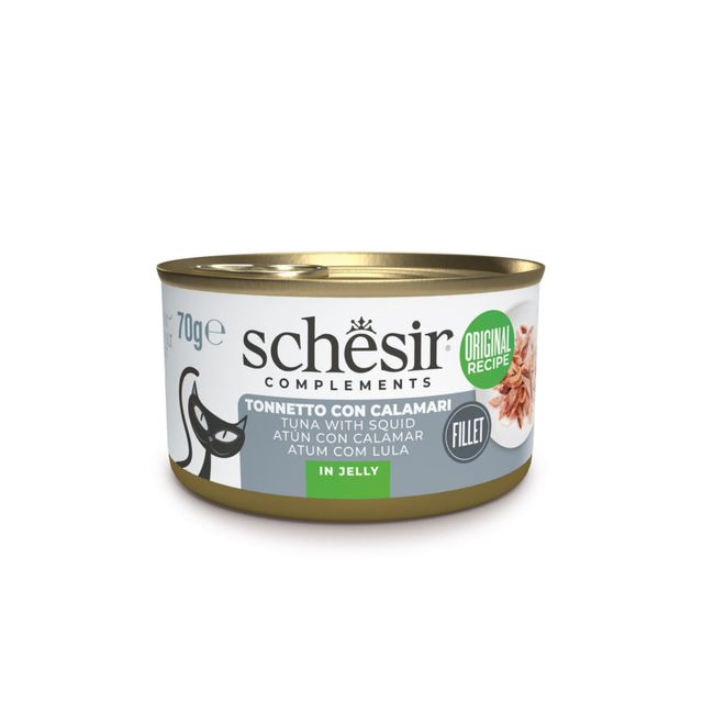 SCHESIR Complementary In Jelly, Ton și Calamar, conservă hrană umedă pisici, (în aspic), 70g