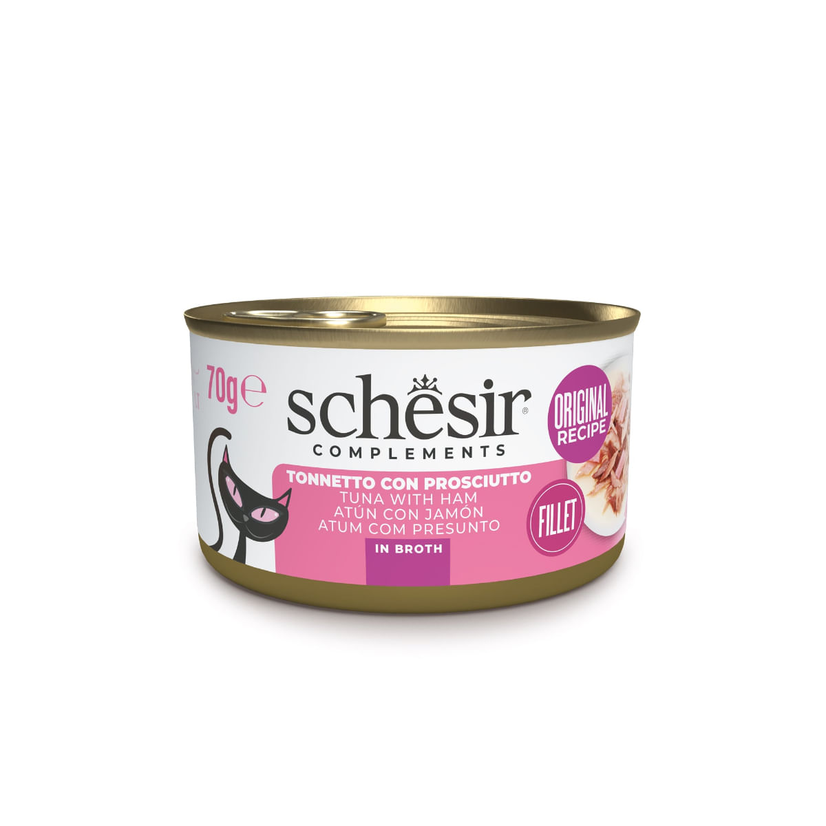 SCHESIR In Broth, Ton și Șuncă, conservă hrană umedă pisici, (în supă), 70g