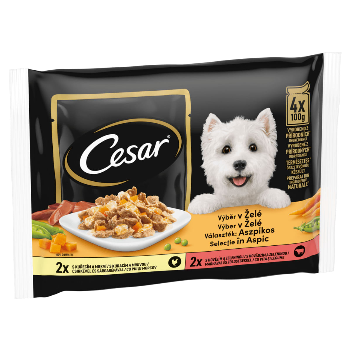 CESAR Selectii in Aspic, XS-M, Pui și Vită, plic hrană umedă câini, (în aspic), multipack, 100g x 4buc - 2 | YEO