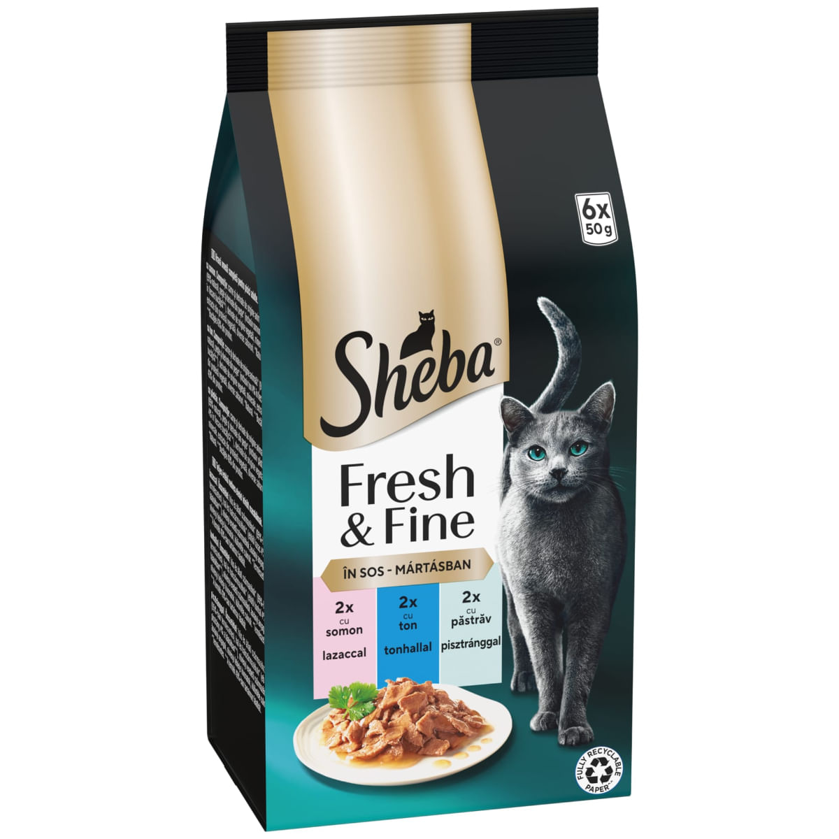 SHEBA SHEBA Fresh & Fine Selectie Mixt cu Somon, Ton și Păstrăv, plic hrană umedă pisici, (în sos), multipack, 50g x 6buc - 2 | YEO