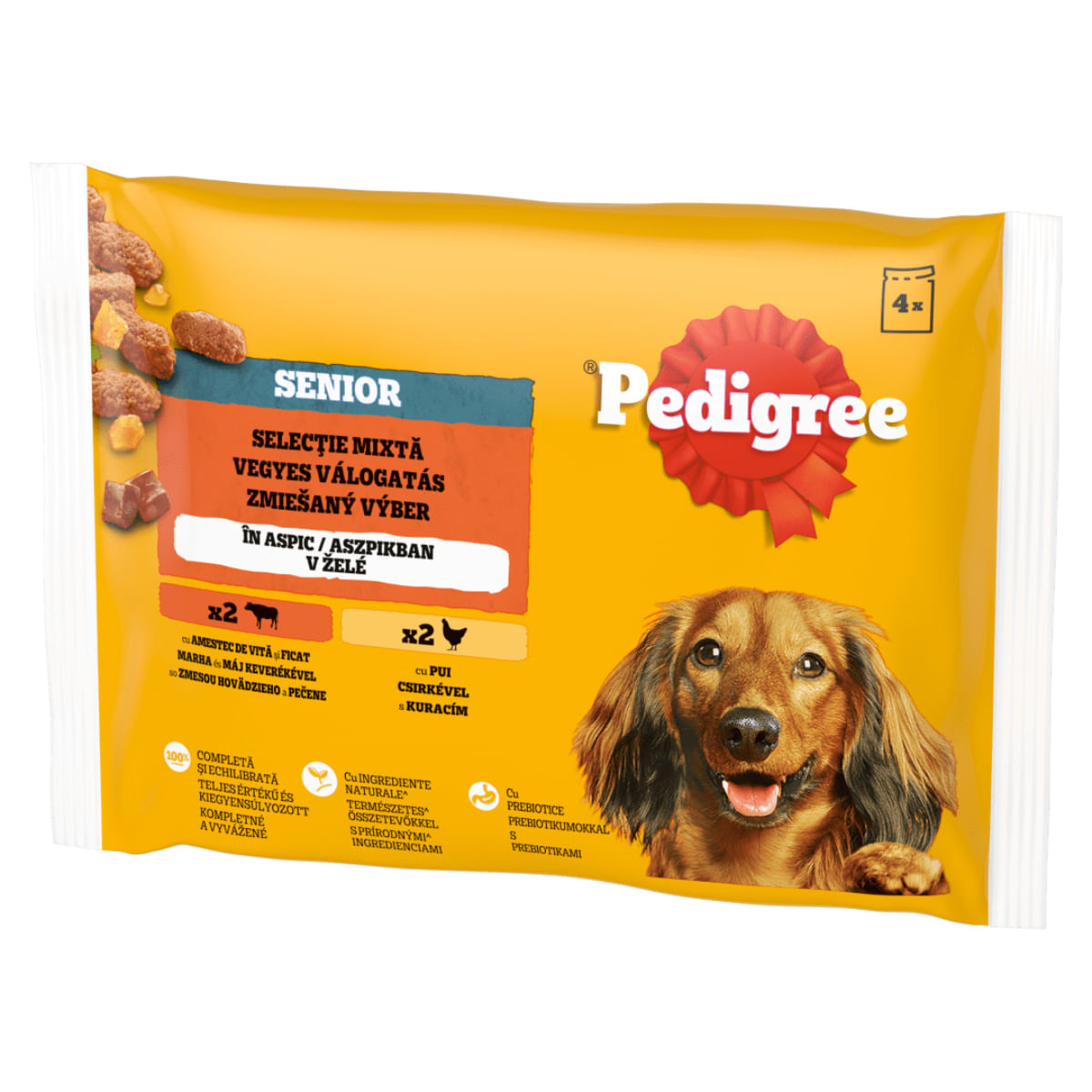 PEDIGREE Senior Mix, XS-M, Vită și Pui, plic hrană umedă câini senior, (în aspic), multipack, 100g x 4buc - 2 | YEO