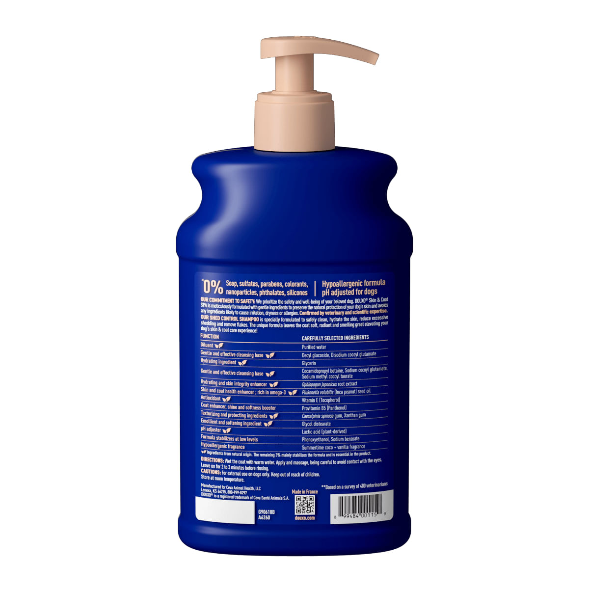 DOUXO SPA Shed Control, șampon câini, anti-năpârlire, Vanilie și Nucă de cocos, flacon, 250ml - 2 | YEO