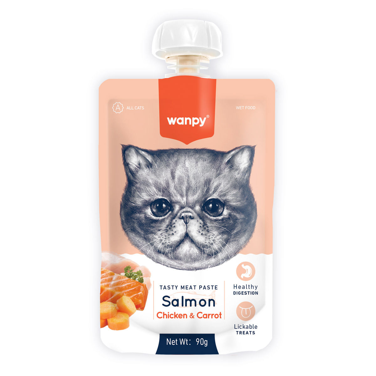 WANPY Tasty Meat Paste, Somon și Pui, punguță recompense pisici, (piure), 90g - 1 | YEO