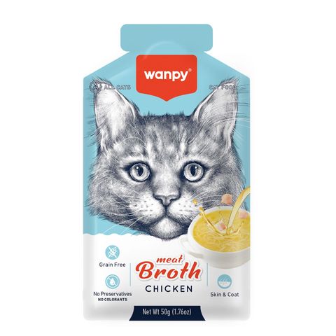 WANPY Meat Broth, Pui, plic hrană umedă pisici, (supă), 50g
