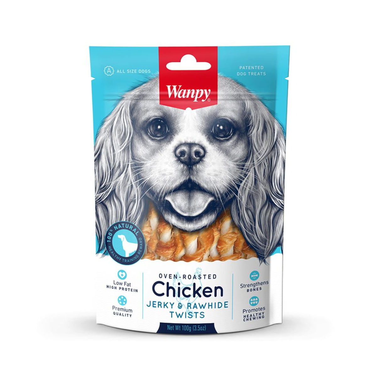 WANPY Jerky and Rawhide Twists, XS-M, Pui, punguță recompense câini, 100g - 1 | YEO