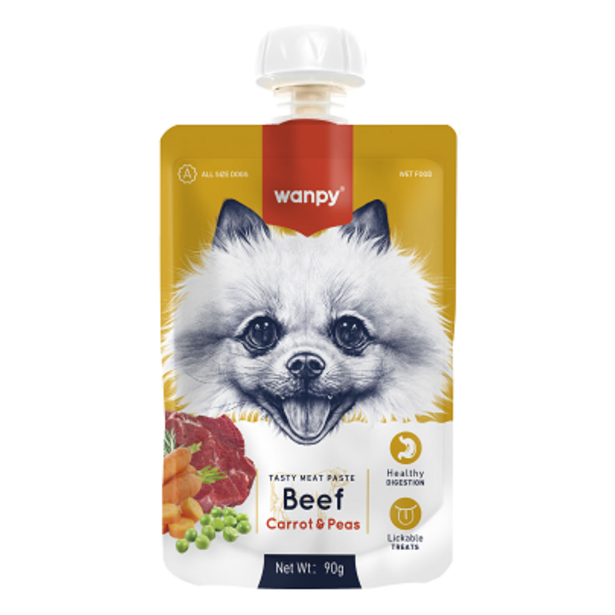 WANPY Tasty Meat Paste, XS-M, Vită, punguță recompense câini, (piure), 90g - 1 | YEO